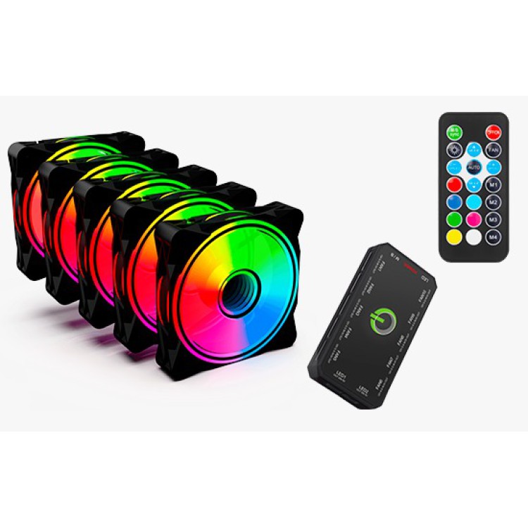 Kit Fan Com 5 Unidades OnePower Radiant X5, ARGB, 120mm, Black, Com Controladora, FN-702