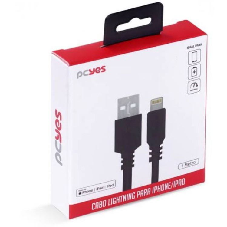 Cabo Pcyes USB A 2.0 para Lightning para Iphone Original com Certificado MFI 1M Preto - PUALP-01