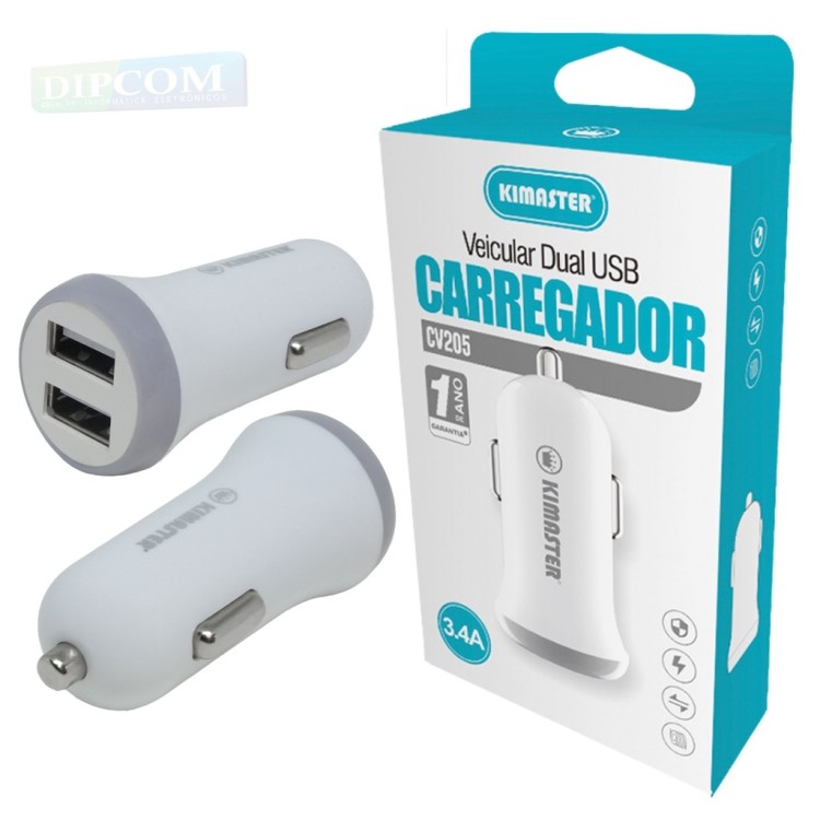 Carregador Veicular Turbo 3.4A - Fonte Veicular Dual USB - Original Kimaster CV205