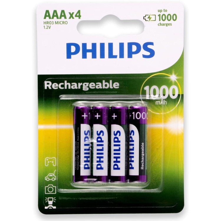 Pilha Recarregável Philips Aaa 1000mAh Palito com 4 Unidades