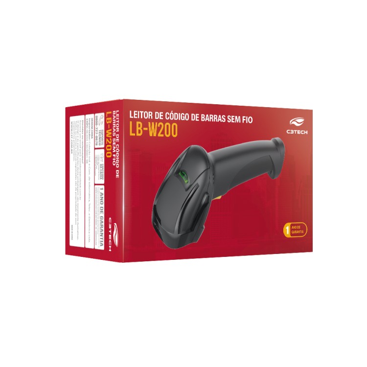 Leitor Código de Barras 1D Sem Fio LB-W200BK V2 C3Tech