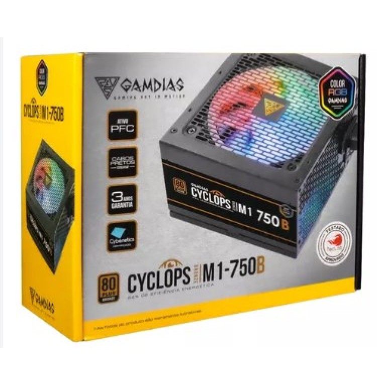 Fonte Gamdias Cyclops 750W RGB 80+ Bronze - M1-750B RGB