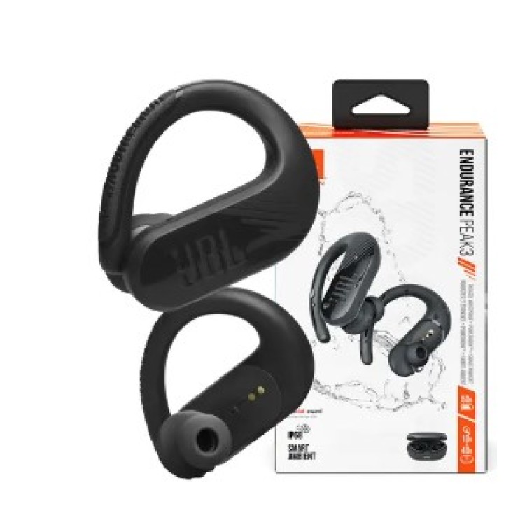 Fone de Ouvido  Sem Fio JBL Endurance Peak 3, Bluetooth, com Microfone, Resistente a Água, Preto 