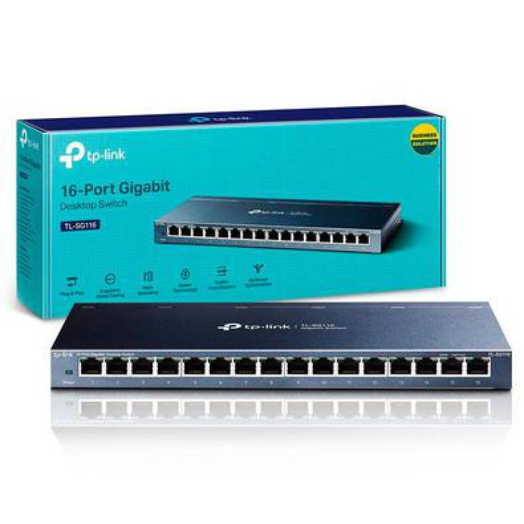 Switch 16 Portas TP-Link Gigabit 10/100/1000 Mbps Rack/Desk - TL-SG1016D