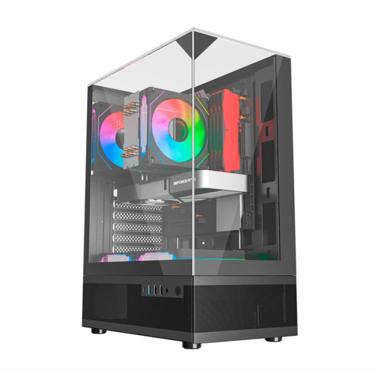 Gabinete Gamer Liketec Kingdom Dark, Mid Tower, Cube Design, Vidro Temperado, Black, S/ Fonte S/ Fans - 2095